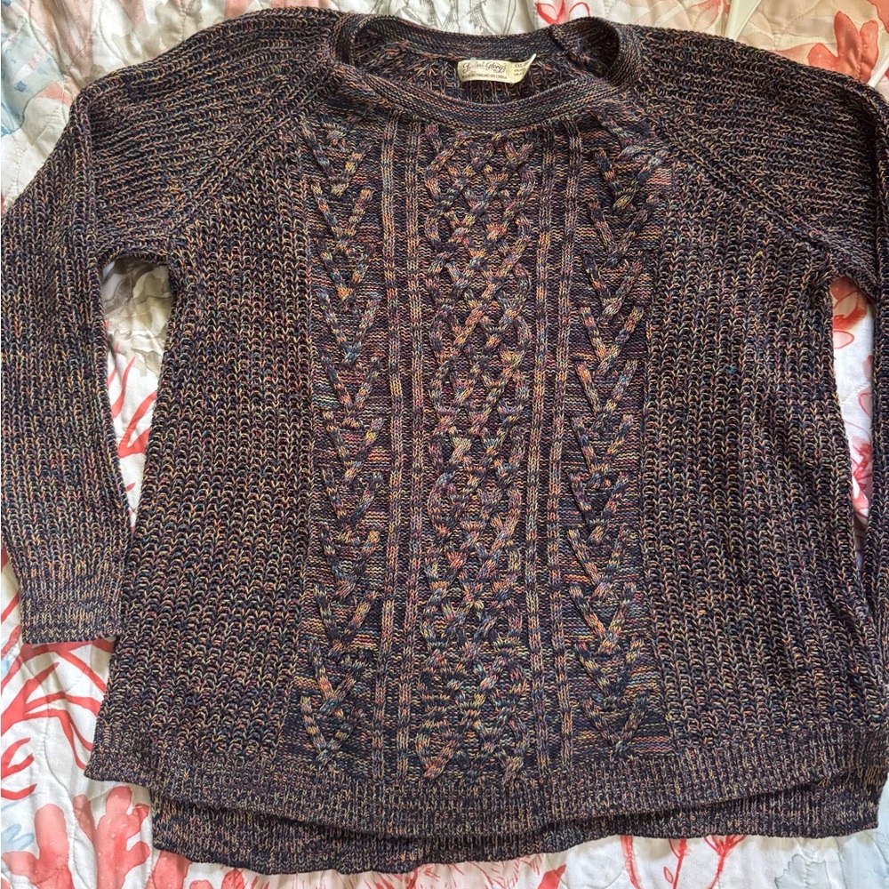 Cute Vintage Knit Sweater - women’s rainbow pullover - cozy cable knit crewneck